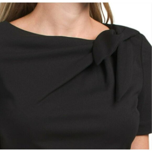NWT London Times Women's Short Sleeve Gathered Neck Tie Sheath Mini Dress - Picture 4 of 8